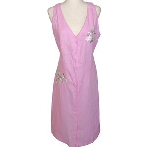 Fanm Mon X Andie Anamur Floral Embroidered Linen Button Front Midi Dress SMALL
